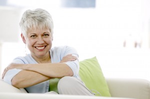 Cheerful Woman on a Sofa
